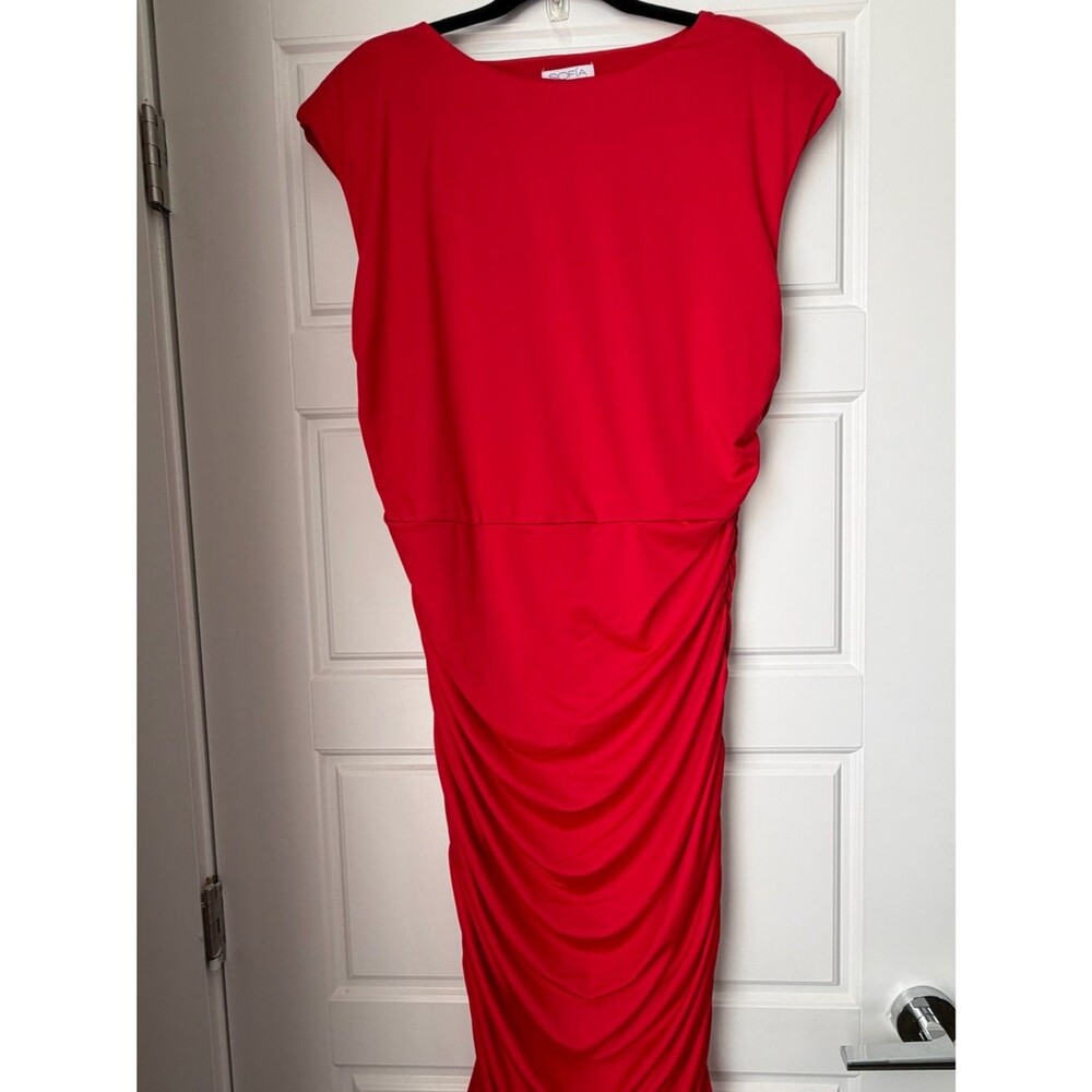 sofia by sofia vergara Red Ruched Midi Dress-XL